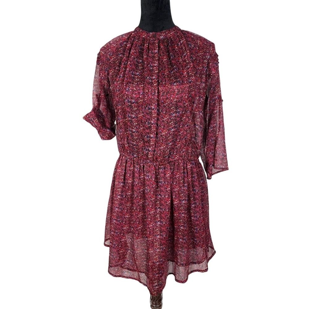 STARING AT STARS Size XS Sheer Ditsy Floral Chiffon Pleated Roll Tab Dress